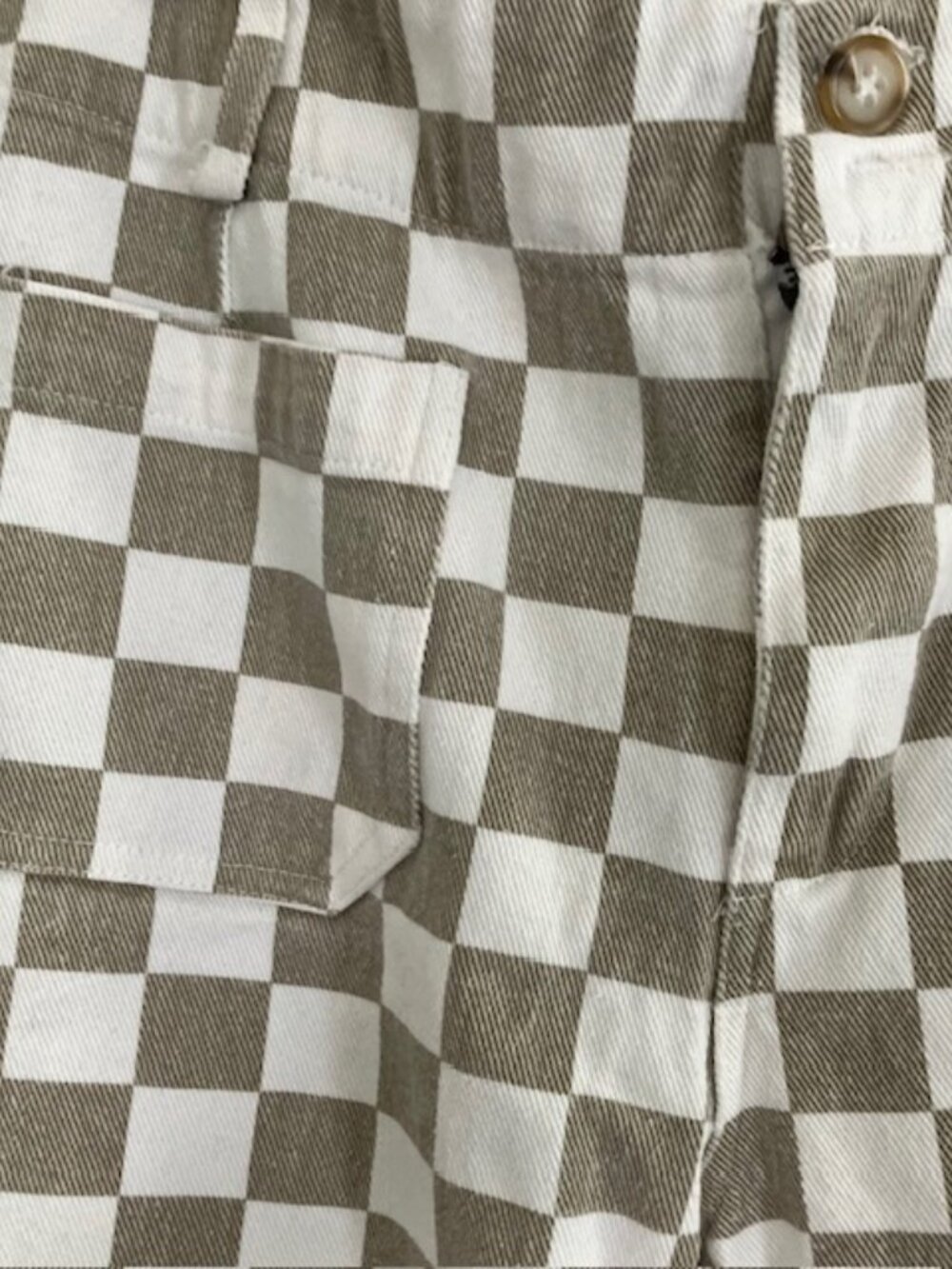 Papermoon women's checkerboard wide leg cropped pant SZ Lg taupe skater - Picture 2 of 5